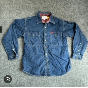 Vintage denim and plaid COLUMBIA button down shirt M
